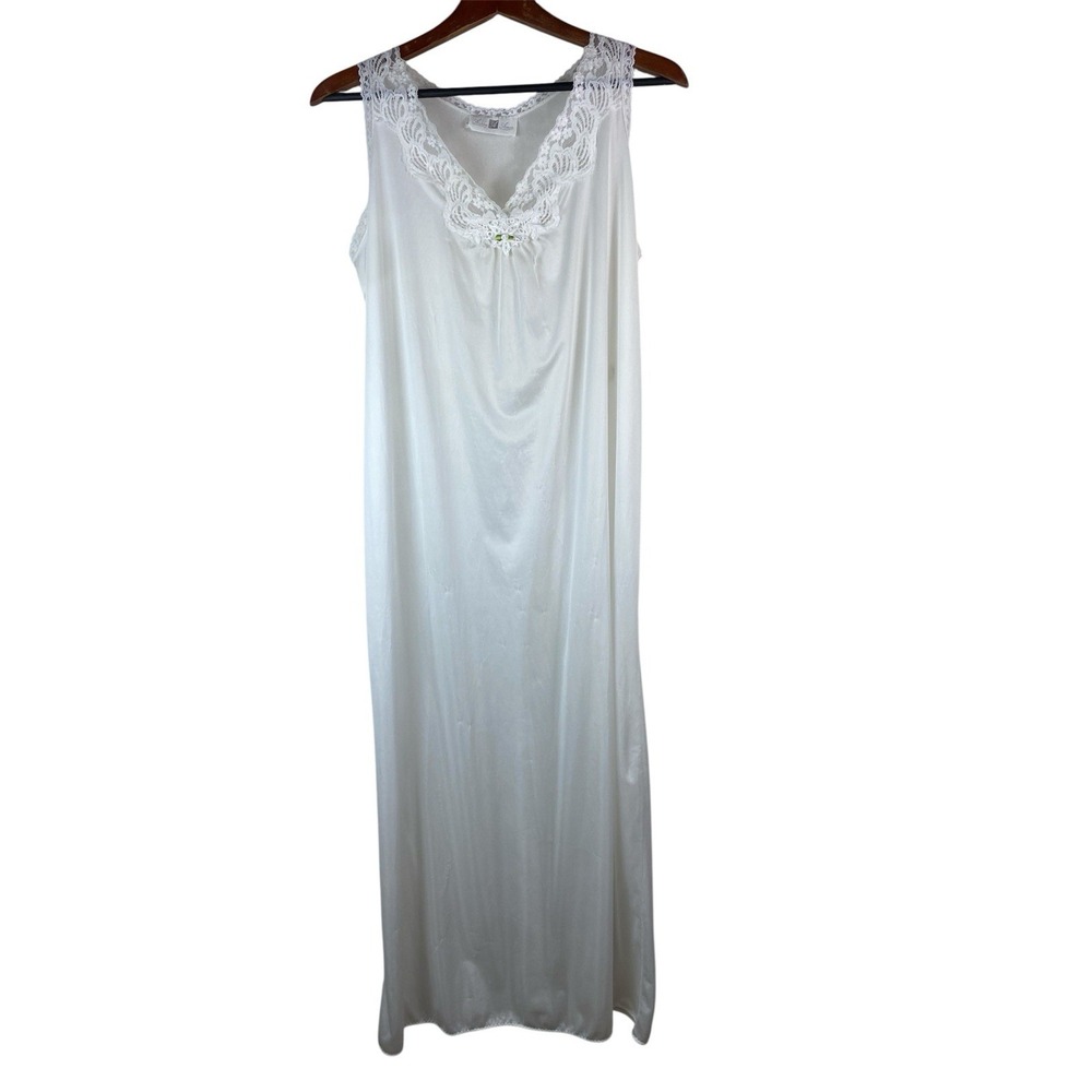 VTG Nylon Size Sm Maxi Nightgown Plunge Neck Lace‎ Trim Slip Dress Sheer